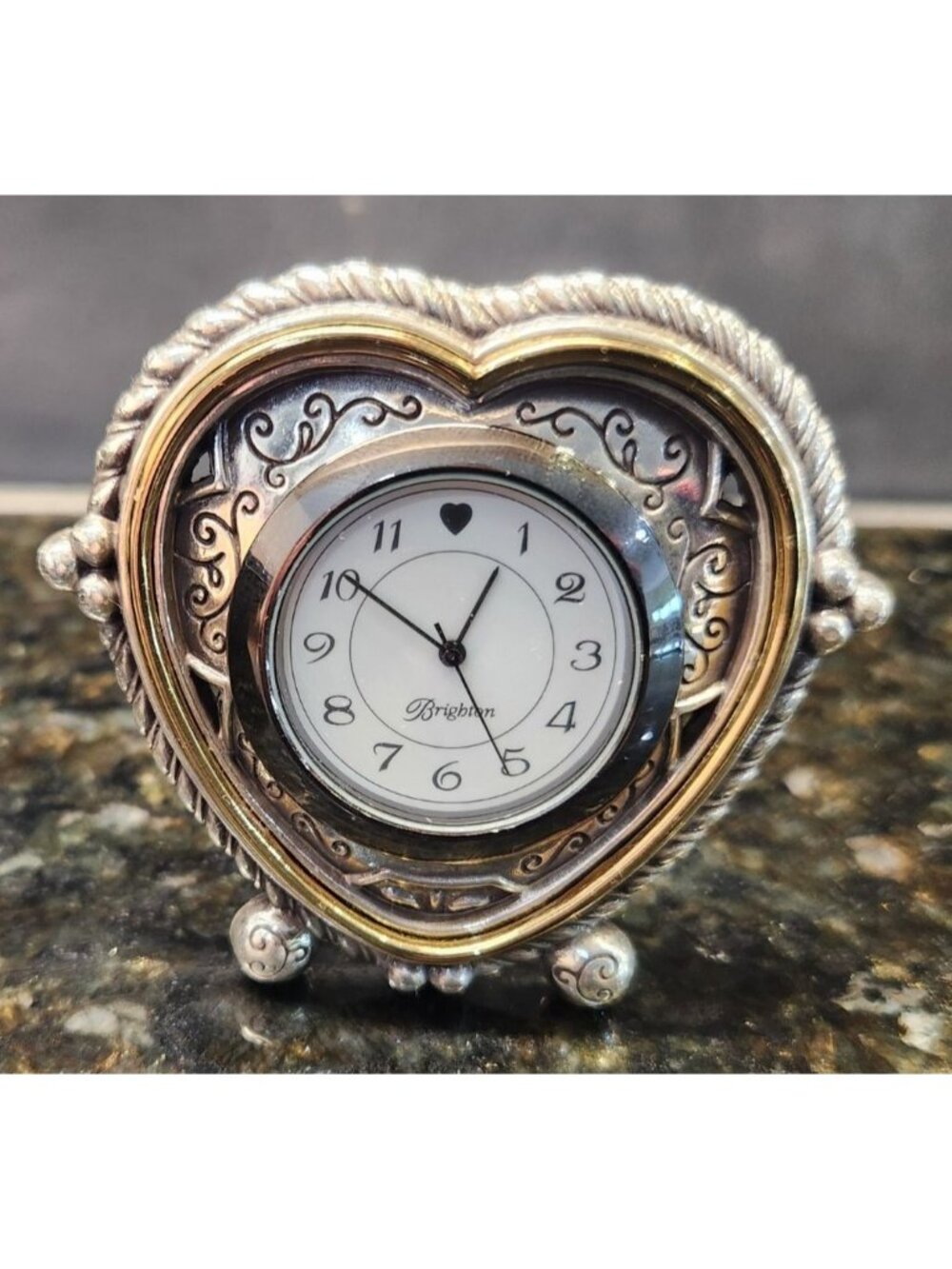 Brighton "Heartbeat In Time" Silver and Gold-tone Clock/EUC
